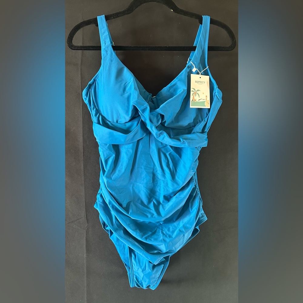 B2PRITY Teal Ruched One Piece Swimsuit Size L NWT